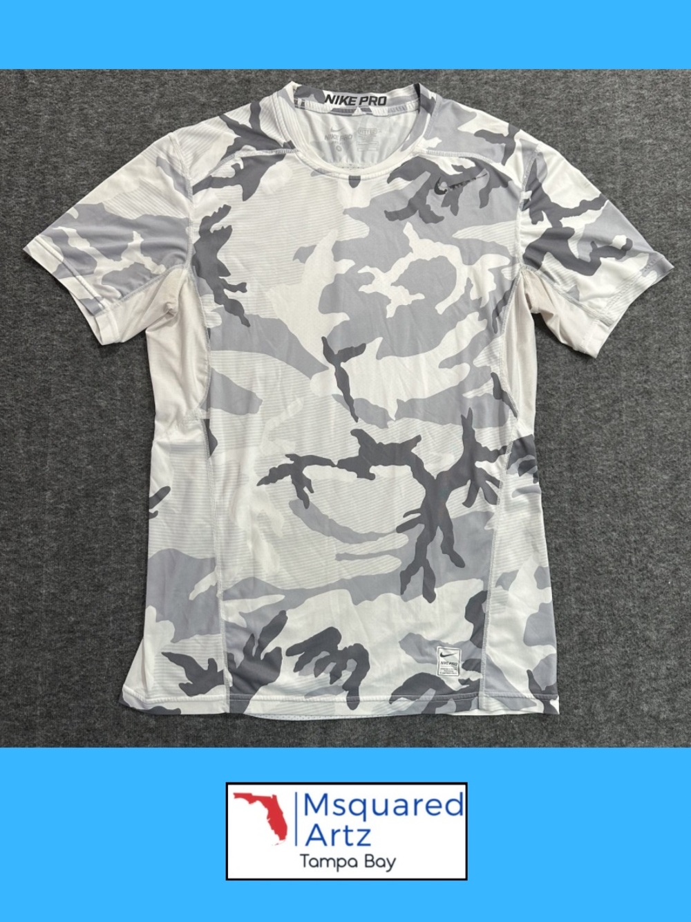 Nike Pro Dri-FIT Compression Shirt Mens Medium Gray Camo Athletic Training Tee